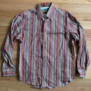 Robert Graham Multicolor Rainbow Stripe Cotton Button Down Shirt EUC Size XL